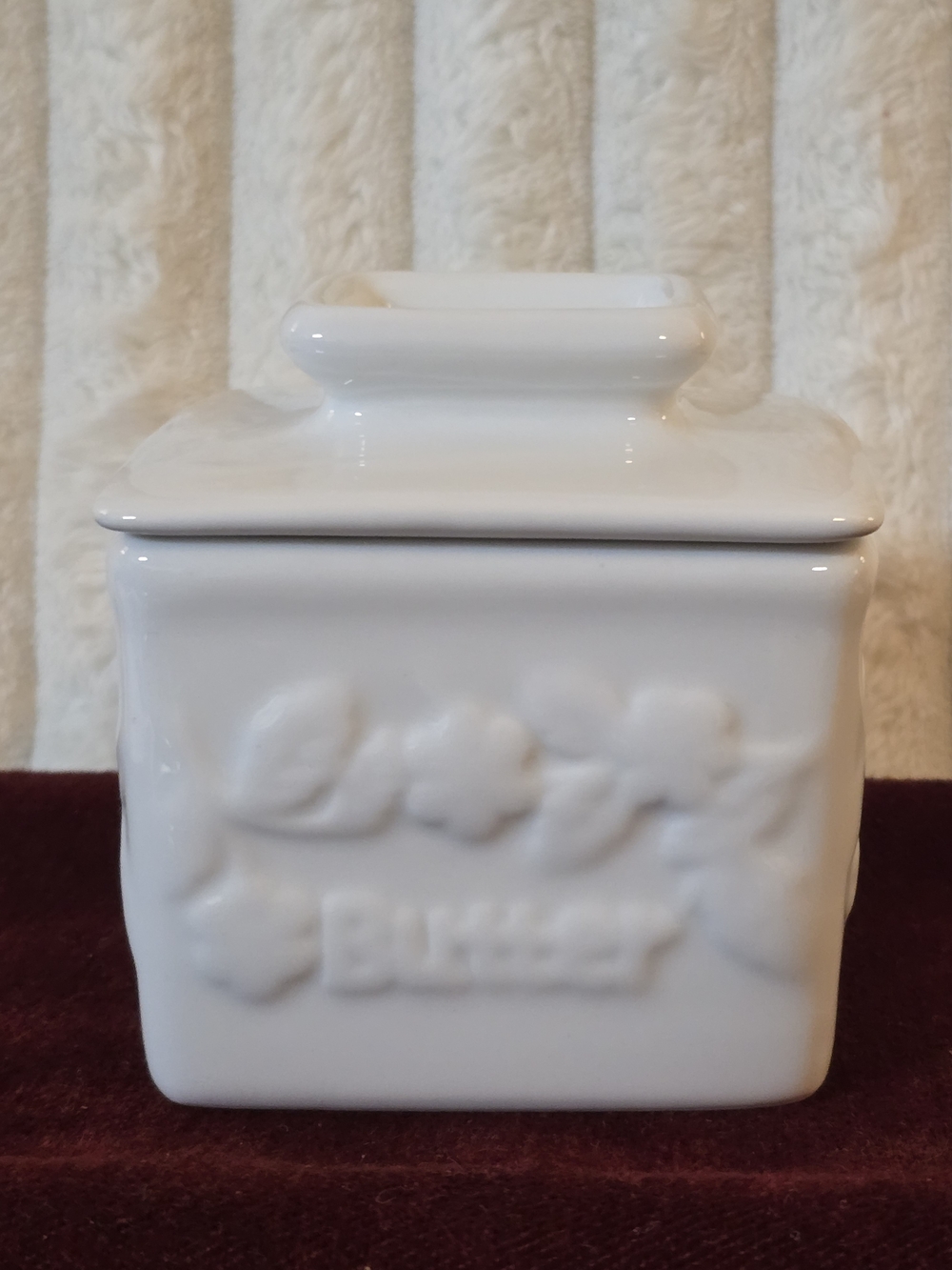 Vintage White Porcelain Square Butter Bell Crock Farmhouse Shabby Chic Decor